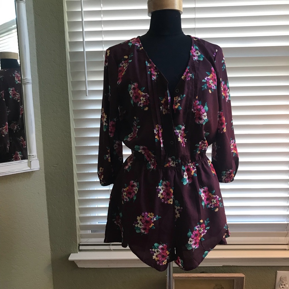 NWOT Burgundy Floral Romper